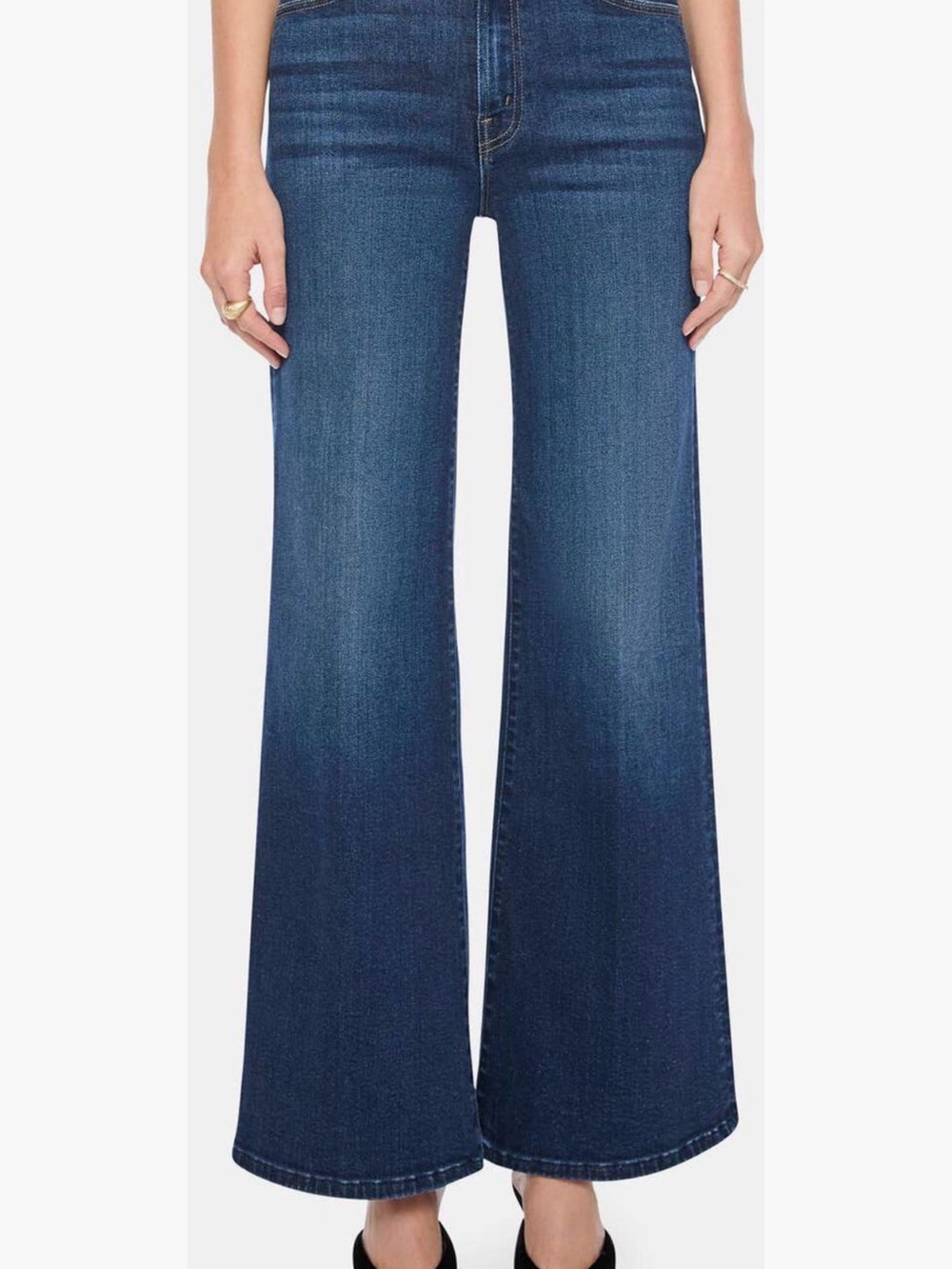MOTHER Hustler Roller Sneak Wide-Leg High-Rise Jeans in Dark Blue Wash